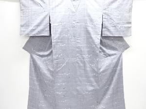 アンティーク　縞に枝葉模様織り出し手織り紬着物